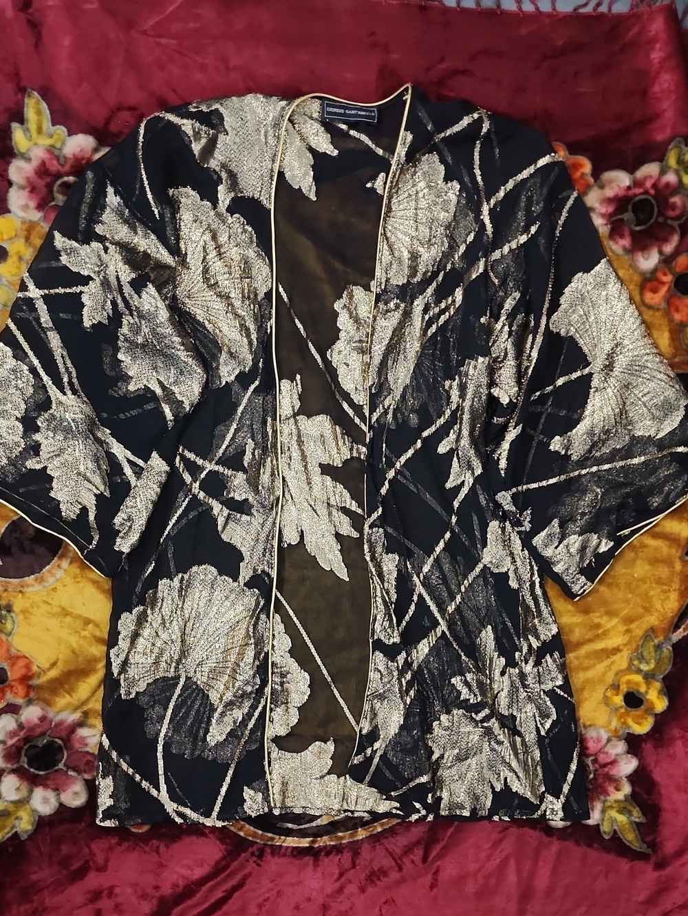 1970s Giorgio Sant' Angelo Sheer Embriodered Chiffon Wrap Jacket